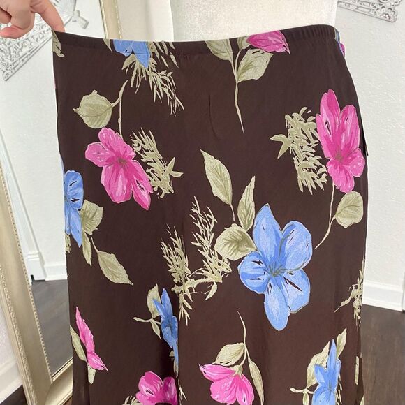 Deadstock JM Collection NWT Early 2000's Ruffle Brown Mesh Floral Midi Skirt 16W - Picture 5 of 6